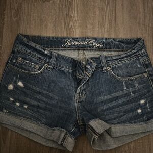 American Eagle Outfitters Blue Jean Shorts Distressed Design Rolled Cuffs